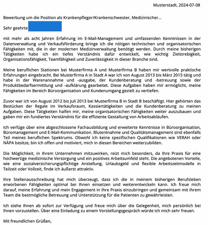 Bewerbungsvorlage Pflege Beispiel Bewerbungsschreiben